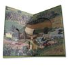 This is a fold-out page spread with a panorama arial view of my childhood farm.  The outer side of the pages uses a mosaic-effect to obscure the image slightly, allowing the eye to focus on the pig-shaped cut-out window.<br /><br />
Text:<br/> 
Nebish, Minnesota<br />
Coffee Creek Ranch
