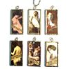 Charms are 1 inch wide x 2 inches high.  I made these using my new glass cutting and soldering tools.  The images are vintage photographs and paintings, with dictionary definitions overlayed.<br /><br />

Top row: 'serenity', 'dawn', and 'vixen.'<br />
Bottom row: 'self-assurance', 'confidant', and 'wisdom'.